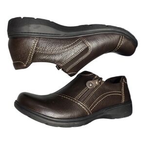 Clarks Collection Carleigh Ray Casual Shoes Womens US 9M Brown Leather Side Zip